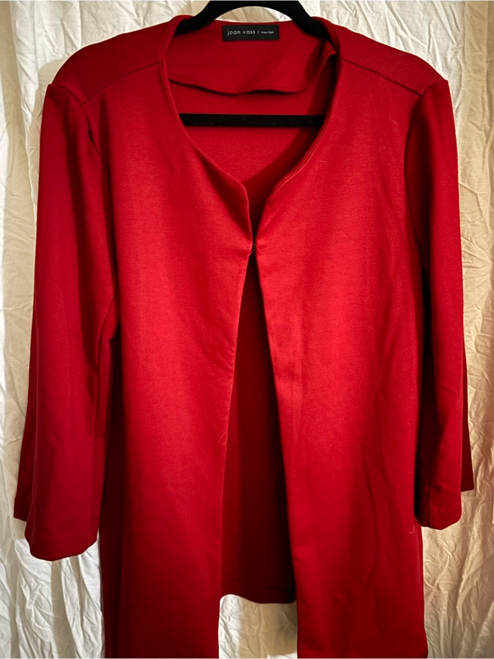 Joan Vass Bold Red Open-Front Tunic Top